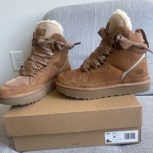 UGG Tan Lace-Up Boots with Shearling